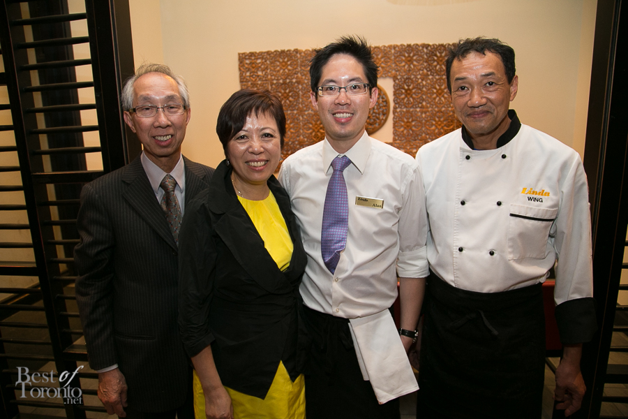 Ernest & Linda Liu (owner of Linda Thai), son Alan Liu (general manager and co-owner of Salad King and Linda Thai), Chef Wing Li
