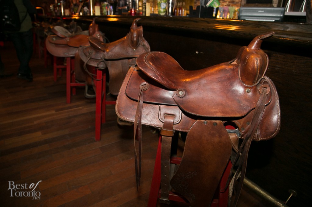 Bar stools with full-sized saddles