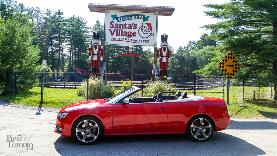 Parking the Audi S5 Cabriolet in front of Santa's Village in Bracebridge. Photo snapped with the Samsung Galaxy S5.