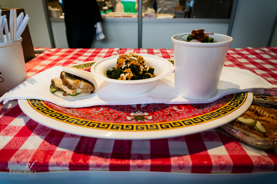 Momofuku Noodle Bar's offerings: pork bun, kale salad, summer ramen