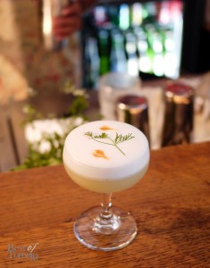The Karate Kid II is a cocktail of nigori sake, jasmine tea-infused gin, yuzu and lime juice, vanilla syrup, egg white, and coriander.