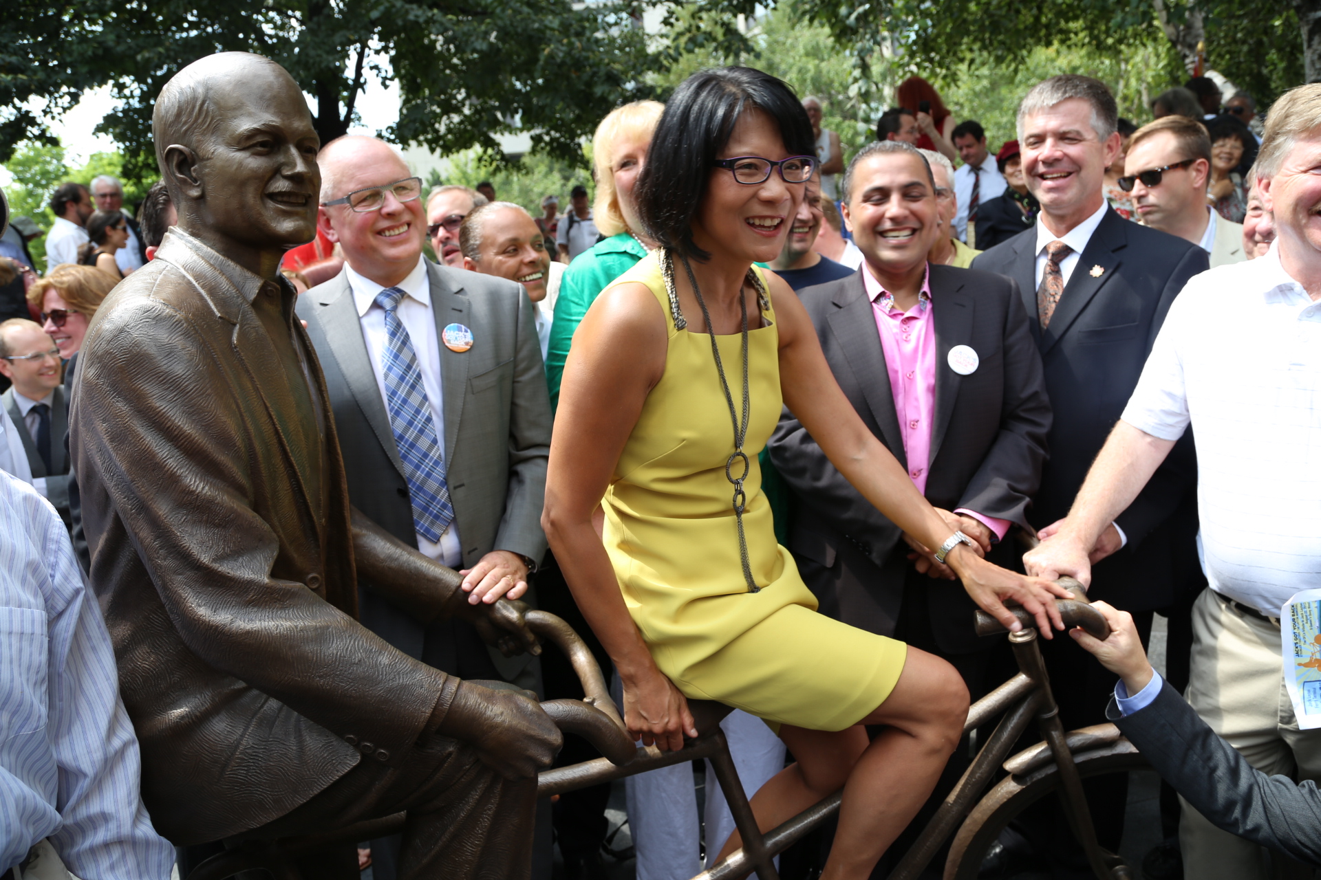 The unveiling of the Jack Layton statue with his widow, MP Olivia Chow