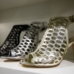 Metallic, open toe heels