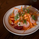 Root Salad with dill root, radish and lots of carrot strands and creme fraiche