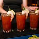 The welcome drink, a spicy Thai-style Caesar with lemongrass topped shrimp