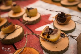 "Poached Pear" with mulled port, chocolate, blood creme brulee, cranberry currant compote by Jason D’Anna, Magna Golf Club