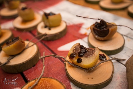 "Poached Pear" with mulled port, chocolate, blood creme brulee, cranberry currant compote by Jason D’Anna, Magna Golf Club