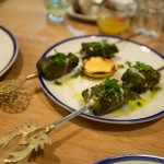 Grilled Cod Vine Leaves with fel fel, chermoula and toum