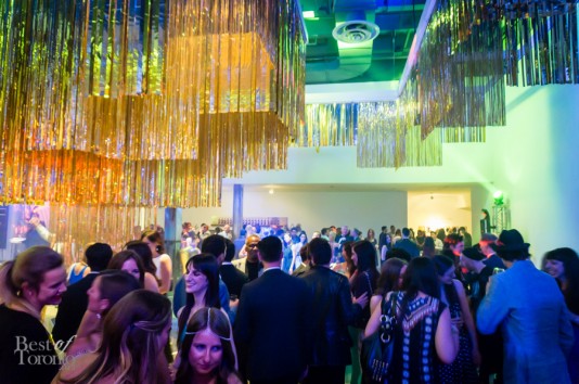 CONFETTISYSTEM's art installation hanging over the crowd| Photo: John Tan