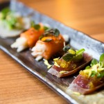 A delicious sashimi platter including Tuna Tataki served with Tosazu Jelly