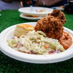 Fried chicken with buttermilk biscuit, housemade slaw, and chipotle BBQ sauce from The McEwan Group's One restaurant