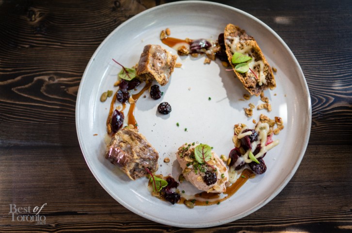 Chicken Liver Mousse - Pickled Cherries, Granola, Marbled Rye | Photo: John Tan