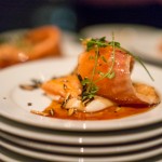 Wolf in the Fog | Smoked Vancouver Island steelhead trout with sunchoke, wild rice, quince, cress