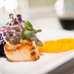 Pan seared sea scallop with heirloom carrot puree, forbidden rice & star anise