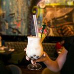Pina Colada Bubble Tea with Havana Club 3 year old, toasted coconut and chai syrup, lime, pineapple, coconut milk and tapioca pearls
