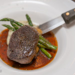 The juicy, pan seared Beef Tenderloin with buttermilk spun potatoes and asparagus
