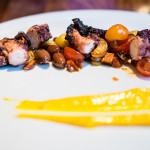 Polipo grigliato | Grilled octopus with fingerling potato, chorizo sausage, black olive, cherry tomato and saffron aioli