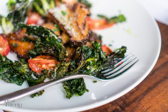 Crispy Eryngii Mushrooms, Emerald Kalettes, Garlic, Lemon, Herbs, Parmigiano and Sweet Chili Glaze