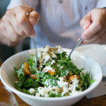 Arugula salad with goat cheese, dried apricot, white wine vinagrette, pumpkin seed