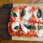Margherita pizza with Fior de Latte, crushed tomato sauce, fresh basil