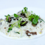 Wild boar risotto | barbecue boar, shallots, goat cheese, leeks, mushrooms, truffle oil