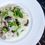 Wild boar risotto | barbecue boar, shallots, goat cheese, leeks, mushrooms, truffle oil
