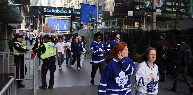 Maple Leaf Hockey fans on Bremner Blvd in Toronto. 